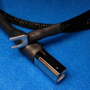 平編み錫メッキ銅線仕様オリジナルアース線 片側USB B端子 0.6～1.0m