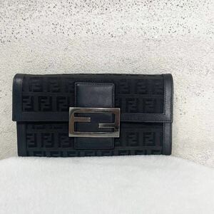 【贅沢品の極み】FENDI フェンディ　長財布 カードケース　お札ケース　コインケース　ズッカ柄 キャンバス レザー　本革　ブラック