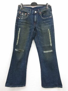 超美品 【TRUE RELIGION トゥルーレリジョン】 ダメージ加工 デニム フレアパンツ ジーンズ (メンズ) size32 インディゴ USA製 ■28MPA0493