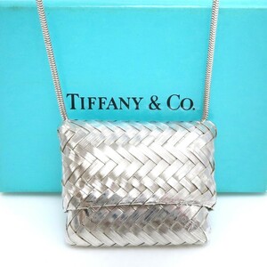 【送料無料】 希少 美品 Tiffany&Co. ヴィンテージ ティファニー メッシュ カゴ バック ロング シルバー ネックレス SV925 編み込み HA24