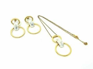 1円 ■美品■ SWAROVSKI スワロフスキー ピアス ネックレス ペンダント アクセサリー レディース 2点セット ゴールド系 CE0462