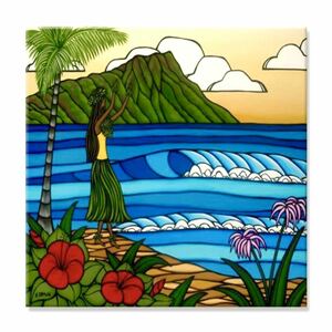 大判 60×60 アートポスター/ハワイアン フラダンス 海 波 ハワイ サーフ サーフィン ハイビスカス プルメリア 風景 オマージュ ポスター
