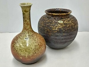 1円スタート【美品】信楽焼 花器 一輪挿し 花瓶 2個セット 窯元及び作者不明 壺 花生 花入 華道具 茶道具 インテリア【保管品】(100)