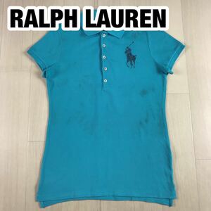 RALPH LAUREN ラルフローレン 半袖 ポロシャツ M 1165/92A ブルー ビッグポニー ビジュー