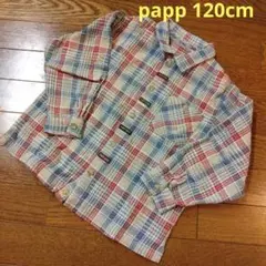 papp  チェック(前ボタン）長袖 シャツ 120cm