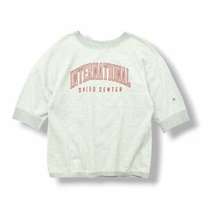 ★50s ランタグ 復刻 チャンピオン champion 7分袖 スウェット L グレー 企業 プリント 裏パイル ラグラン アメカジ レプリカ トレーナー★