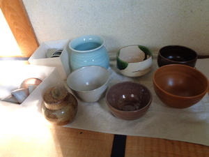 茶道具 色々まとめて/建水・茶壺・茶碗5個・湯呑（萩焼4個+その他5個）/未使用に近い美品-保管品