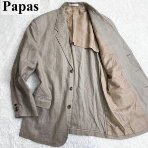 美品 リネン 100% Papas パパス テーラードジャケット 麻 50サイズ XL相当 ビッグサイズ 大きいサイズ 春夏 通勤 ビジネス 普段使い メンズ