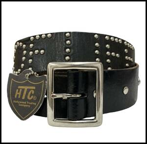 ★名作★ HTC × Rats エイチティーシー ラッツ STUDS BELT WAY OF LIFE ロゴ スタッズ 蛇革 スネーク パイソン レザー ベルト 茶芯 黒 L