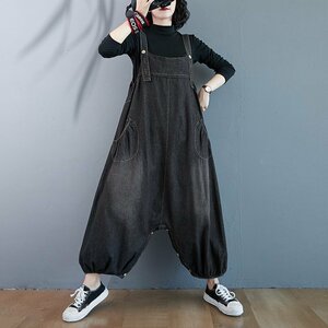 JHW85★レディース デニムパンツ サルエルパンツ カジュアル ジーンズ ジョガーパンツ ゆったり ブラック Ｍ～XL