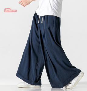 サルエルパンツ 夏新品 メンズ リネンパンツ ワイドパンツ 綿麻 無地 ゆったり ストレート ロングパンツ 薄手 大きいサイズM~5XL ネイビー
