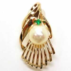 良品!!＊TASAKI(田崎真珠)K14アコヤ本真珠/天然エメラルドペンダントトップ＊m◎ 約3.0g パール pearl emerald jewelry pendant EA6/EA7