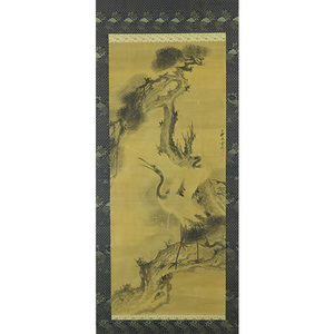 B-2391【真作】中国・方西園 肉筆絹本 松鶴図 掛軸／中国書画 台湾 唐物 唐画 書画　