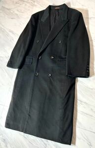 激レア 希少 超 美品 Loro Piana 最高級 カシミヤ 100% ダブル チェスター ロング コート L グリーン ブラック イタリア ロロピアーナ 生地