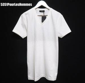 新品未使用 5351PourLesHommes 5351プールオム VネックTシャツ スタッズ付き オフホワイト 白 半袖トップス メンズ 44サイズ 春夏物