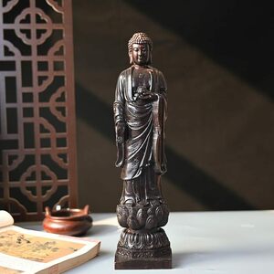 阿弥陀如来立像 天然木製 阿弥陀仏 木彫仏像 阿弥陀様 (柘植木ツゲ) 沈香木 蓮花駅仏 大日如来仏祖 彫像 家用 寺 供給 置物