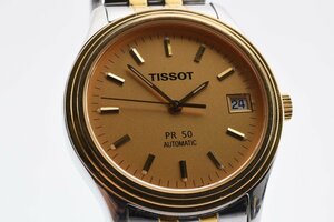稼働品 ティソ PR50 デイト ゴールド 裏スケ 自動巻き メンズ 腕時計 TISSOT