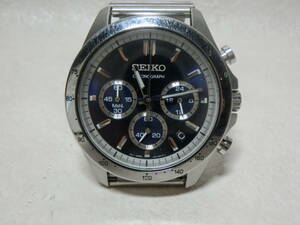 【№1139-O6004◎】中古： SEIKO セイコー 8T63-00D0 クォーツ クロノグラフ 文字盤ネイビー メンズ腕時計 