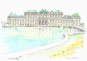ヨーロッパの街並み・オーストリア・ウイーン・ベルヴェデーレ宮殿・F4画用紙・水彩画原画