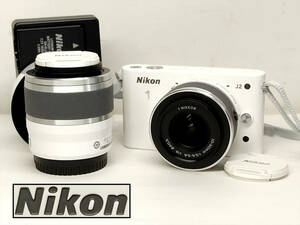 〓 ミラーレス一眼カメラ Nikon 1 J2 ダブルズームキット ジャンク ニコン ホワイト デジカメ ε