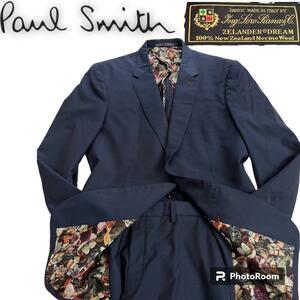 イタリア　Paul Smith × Loro Piana ポールスミス×ロロピアーナ　ネイビー　スーツ　セットアップ　サイドベンツ　Ｌ　メリノウール