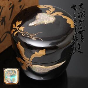 Y640. 時代茶道具 大根蕪茶入れ 銘有 棗 木箱付属 / 漆器 茶器 茶入 薄茶器 時代茶道具 蓋物