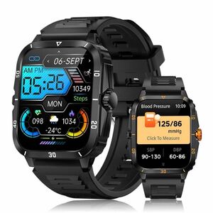 【即納】最新 新品 スマートウォッチ 黒 シリコン ラバー ベルト 腕時計 防水 健康管理 軍用規格デザイン 通話機能付き Android iPhone対応