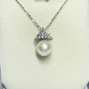 【訳あり】本真珠トップ パールネックレス シルパー ダイヤモンド 45cm 12-13mm jewelry 本真珠 ネックレス　照り綺麗