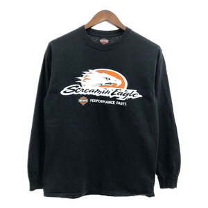 HARLEY DAVIDSON ハーレーダビッドソン 鷲 アニマルプリント 長袖Ｔシャツ キャラクター ブラック (メンズ M相当) 中古 古着 Q3719