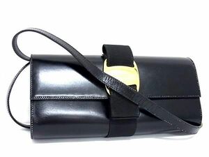 1円 ■美品■ Salvatore Ferragamo フェラガモ AQ-21 6165 ヴァラリボン レザー ショルダーバッグ 斜め掛けかばん ブラック系 AZ1010