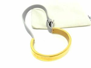 1円 ■美品■ LOEWE ロエベ アナグラム レザー ブレスレット アクセサリー レディース ゴールド系×グレー系 AV9258