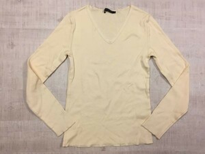 ラルフローレン Ralph Lauren トラッド Vネック 長袖ニットTシャツ カットソー レディース コットン100% M ベージュ