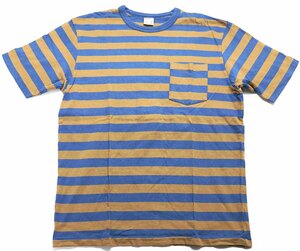 Freewheelers (フリーホイーラーズ) STRIPED POCKET TEE / ストライプ ポケットTシャツ 美品 Ash Brown × Blue size L / ボーダー