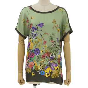 超美品 モンクレール 現行タグ 花柄プリント シルク クルーネック カットソー Tシャツ M レディース