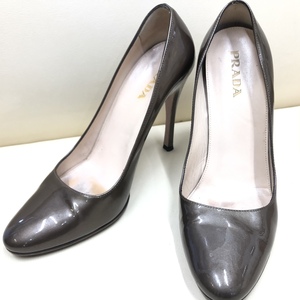 ●【本物】PRADA プラダ エナメル パンプス 37 1/2 24.5cm ハイヒール レディース ブラウン系 /T01243