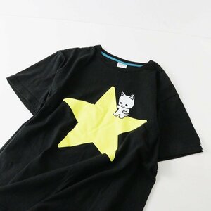 キューン CUNE ねこ プリント 半袖Tシャツ XL/ブラック トップス 星【2400013622431】