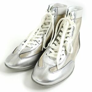 未使用品□サンローランパリ 605168 MICK MIP TOP SNEAKER レザー ハイカットスニーカー シルバー/ゴールド 41 1/2 イタリア製 箱付き