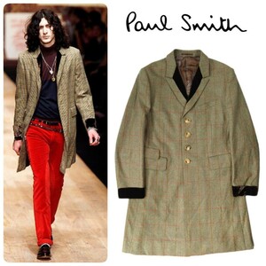 超稀少 08AW Paul Smith ポールスミス メインライン アーカイブ 最高級ウインドウペンミックスウール裏総柄テッズコート L 美品 チェスター