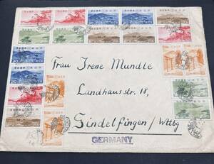 1939年 国立公園切手多数貼外信カバー 20枚貼ドイツ宛重量書状 欧文櫛型TOKYO NIPPON エンタイア