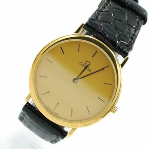 1円 OMEGA オメガ DE VILLE デビル 18KYG QZ クオーツ ゴールド 金文字盤 メンズ GP 腕時計 ラウンド レザー ブランド 正規品 312420240423