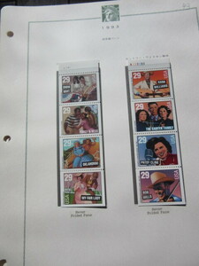 アメリカ切手　1993年　ブロードウェイ・ミュージカル　と　カントリー・ウェスタン　各29¢　各5枚ブロック　2種　（未使用）