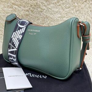 《現行 超美品》アルマーニ ショルダーバッグ バゲット ディアプリント 斜め掛け EMPORIO ARMANI ボディバッグ メンズ モスグリーン 保存袋