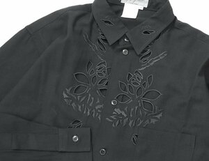 Yohji Yamamoto Pour Homme ◆96SS 花と少年期 オールドギャバ カットワークシャツ Mサイズ 黒 ヨウジヤマモト ◆DF16