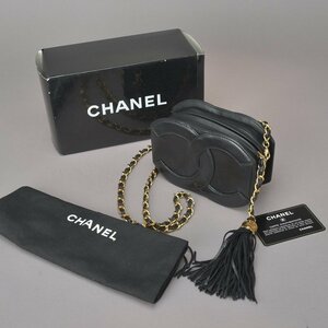 極美品 CHANEL シャネル デカココマーク チェーンショルダーバッグ 2WAY ポーチ ラムスキン レザー ブラック 1番台 タッセル 鞄 Mbd.c/cd.d