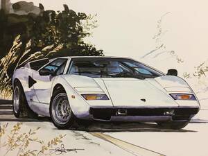 【正規品 絶版】Bowイラスト ランボルギーニ カウンタック LP400 カーマガジン 205 Lamborghini Countach LP400 クラシックカー 旧車 絵