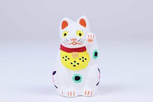 中湯川土人形 白の招き猫 左手上げ 郷土玩具 福島県 民芸 伝統工芸 風俗人形 置物