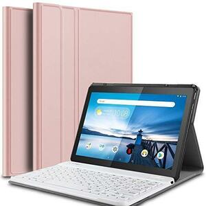 【送料無料】 NEC LAVIE Tab E TE410/JAW PC-TE410JAW/Lenovo tab M10用 レザーケース付き Bluetooth キーボード ローズゴールド