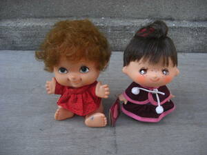 Qn604 ヴィンテージドール 女の子 お人形 ワタナベトイ watanabe toy ソフビ人形 2体まとめて 身長13.5cm 昭和レトロ レトロ玩具 60サイズ