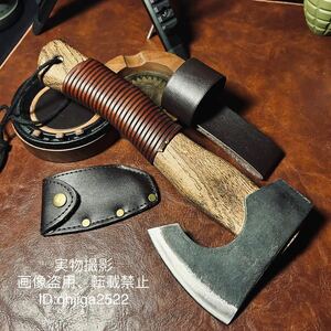 アウトドア用 超高品質 鍛造手斧 薪割り斧 鋼製 27cm シース付き キャンプ 野外登山 サバイバル 626g