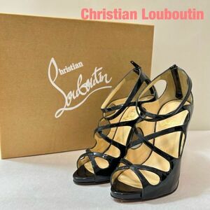 W0002★6 Christian Louboutin クリスチャンルブタン パテント レザー ベルトデザイン ヒール パンプス シューズ 靴 黒 レディース